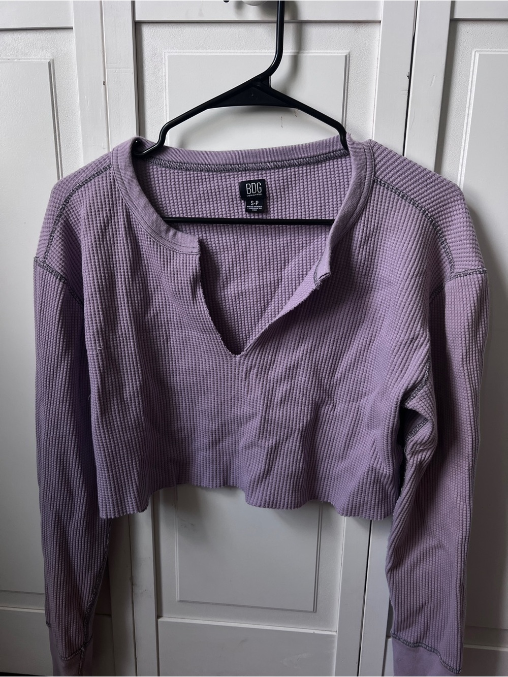 BDG Cropped Waffle-Knit Long Sleeve Top in Lilac